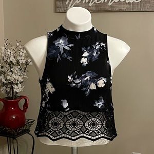 Kendall & Kylie Black Tank with Flower Pattern and Lace - Size M